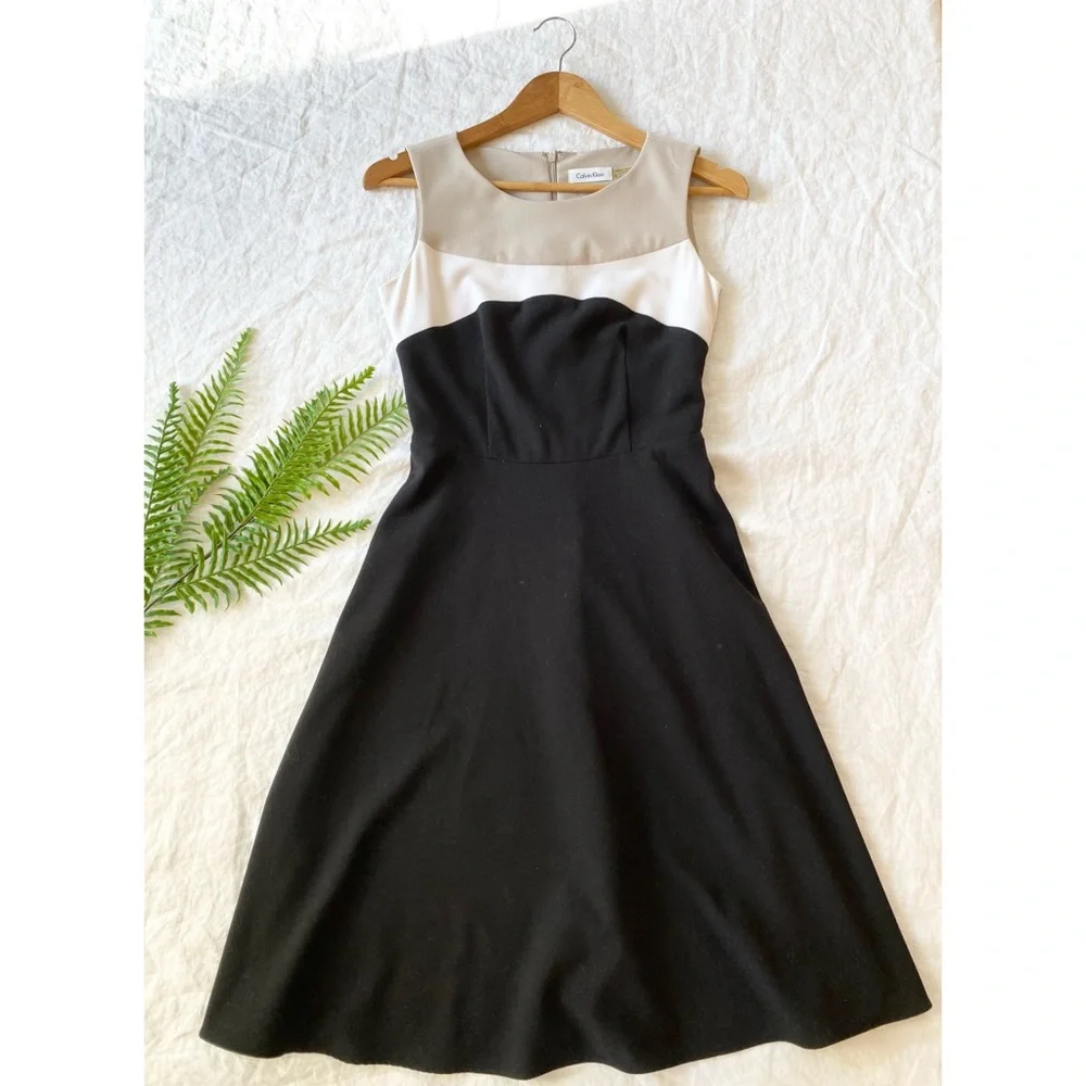 Calvin Klein Black and Cream Midi Dress - Picture 3 of 8